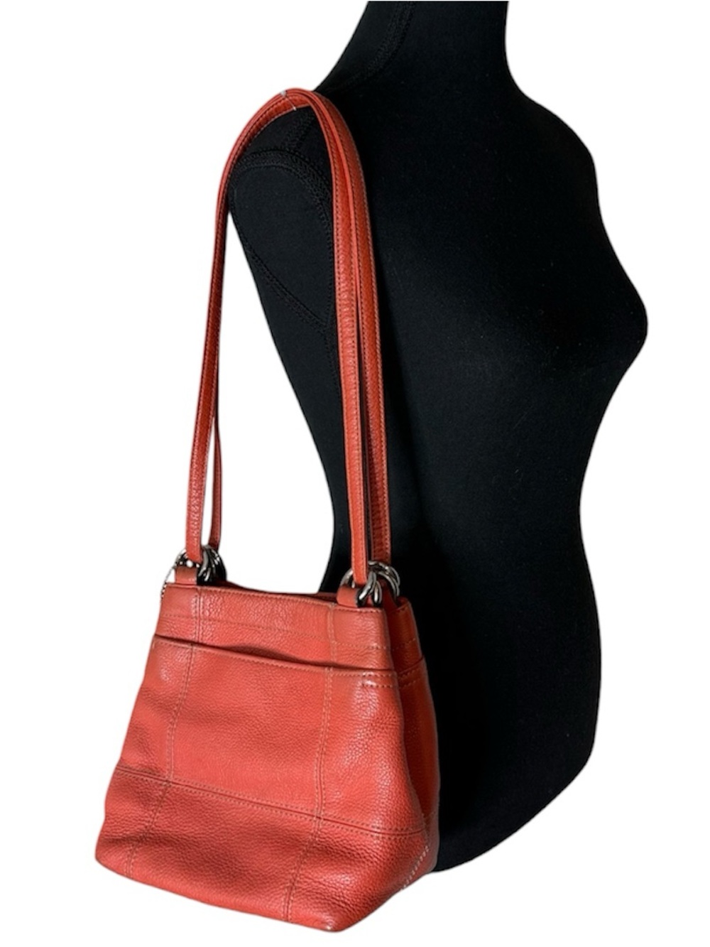 CLARKS Leather Burnet Coral Orange Shoulder Convertible Crossbody Bag Snap